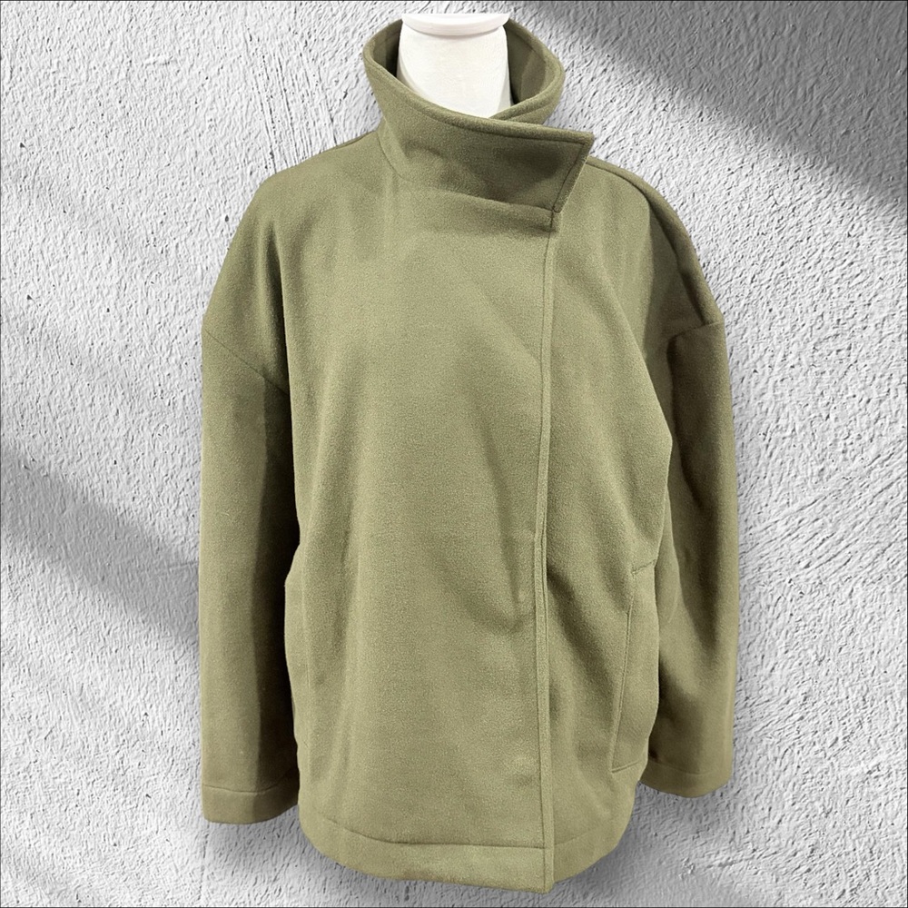 Banana Republic Melton Moto Jacket Camo‎ Green Women’s M Oversized Funnel Neck - Picture 5 of 11